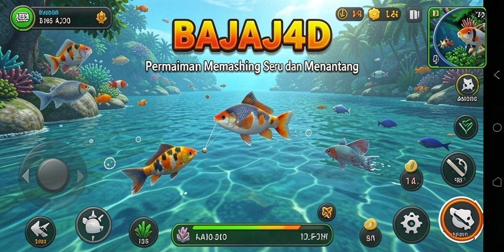Tampilan gameplay BAJAJ4D dengan memancing di lokasi indah.