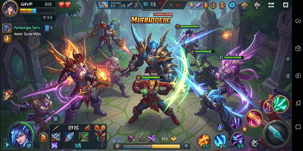 Tampilan gameplay seru dalam G9VIP dengan karakter unik dan aksi pertarungan.