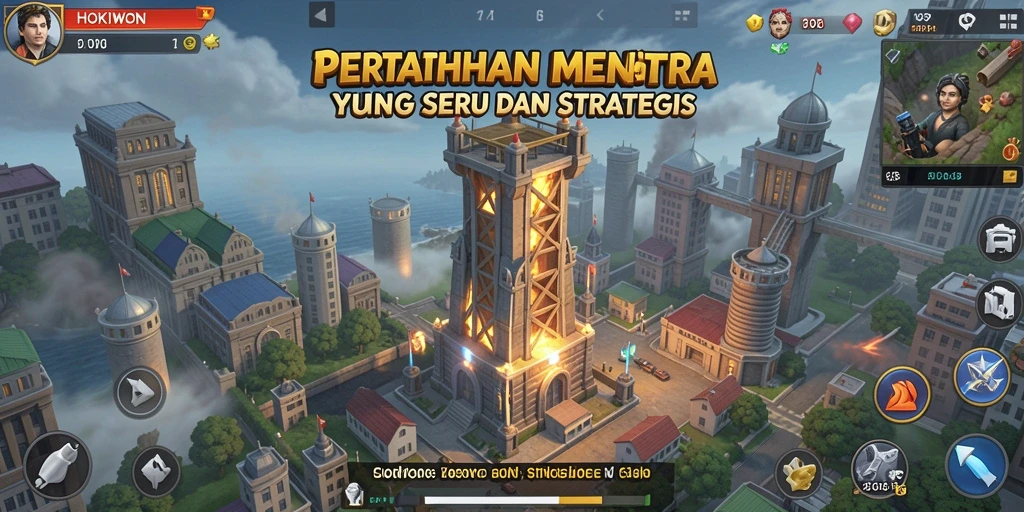 Gameplay seru dalam HOKIWON dengan strategi menara yang cerdas.