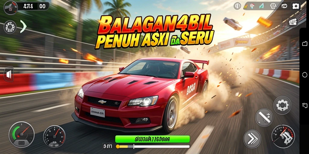 Screenshot gameplay JURAGAN404 menampilkan aksi balapan yang mendebarkan.
