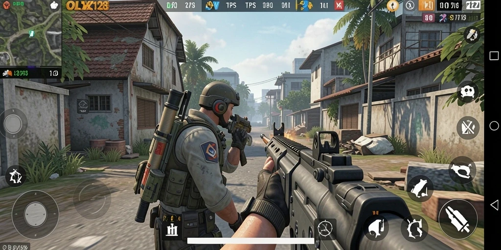 Tampilan screenshot OLX128 menampilkan aksi seru dalam gameplay TPS.
